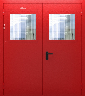 Двупольная противопожарная дверь со стеклом ДПМО 02/60 (EI 60) — №02 (NEW)